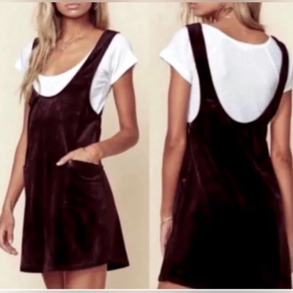 Anthropologie Dresses & Skirts - Anthropologie SAGE the Label Mini Dress Jumper Size L Velvet Corduroy Maroon Y2K